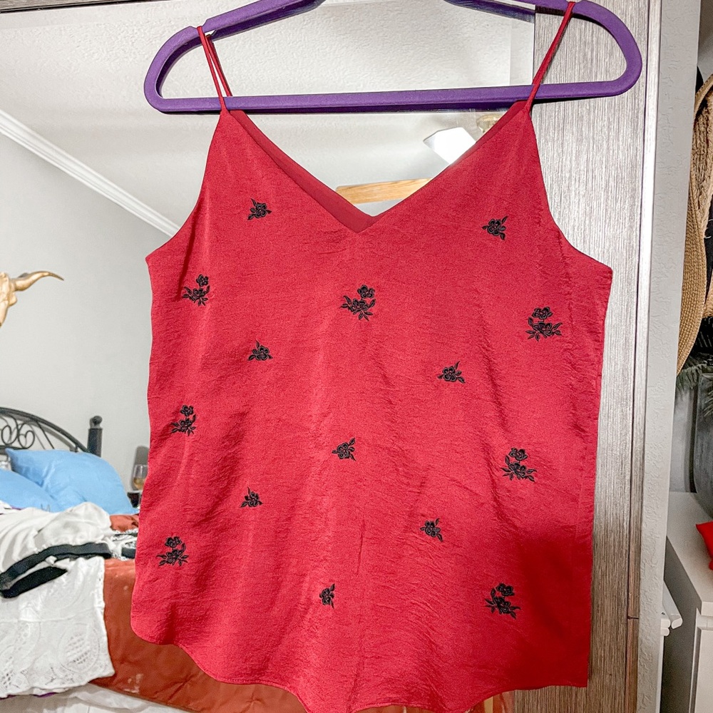 Express Red Satin Rose Detail Tank Cami Small